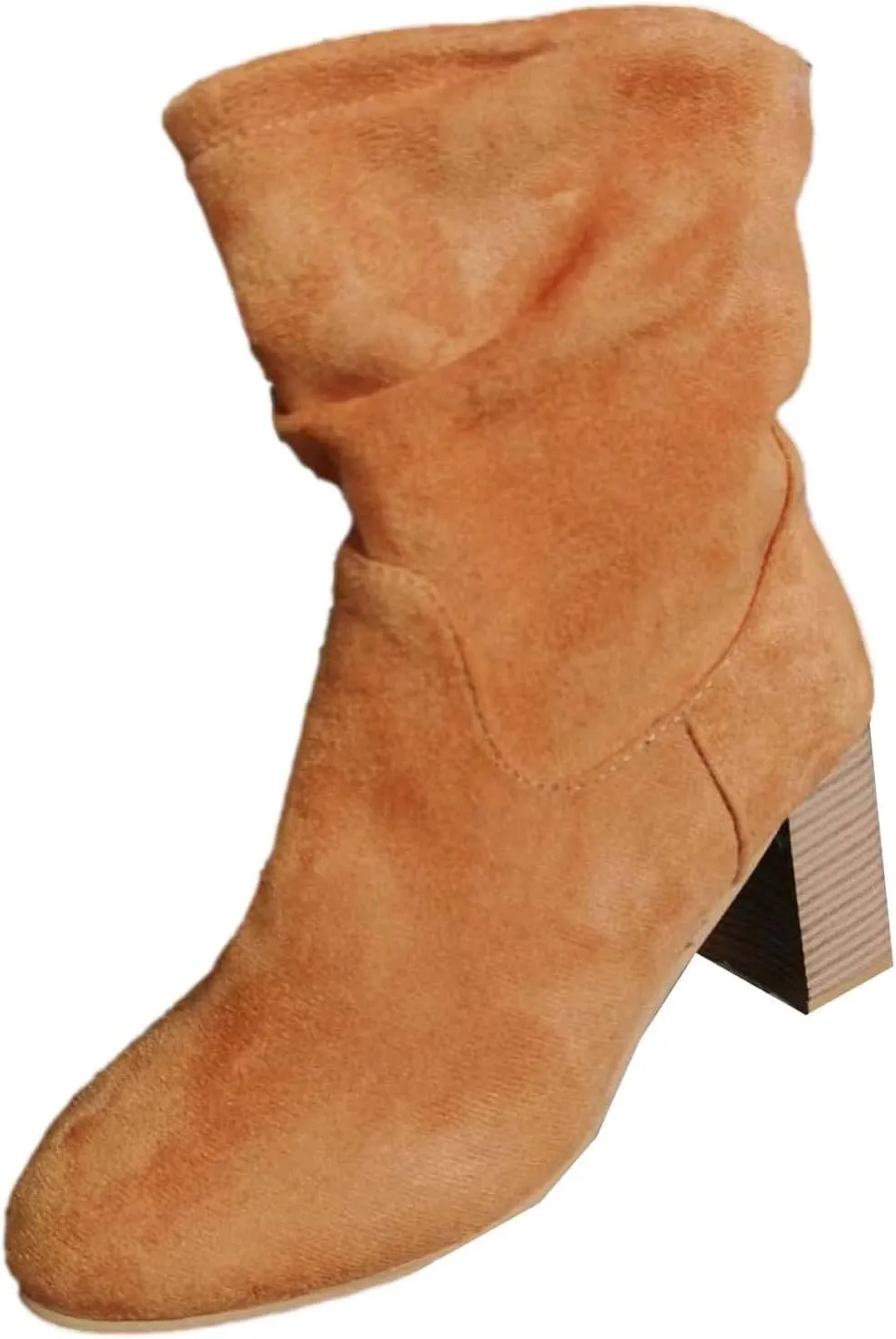 Mid Calf Boots for Women Chunky Heel Fashion Round Toe Slip on Sude Block High Heel Boots Solid Casual Comfy Ladies Stacked Heel Shoes