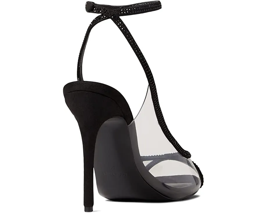 Nine West Parise 3 Black/Clear Buckle Closure Pointed Toe Stiletto Heeled Sandal