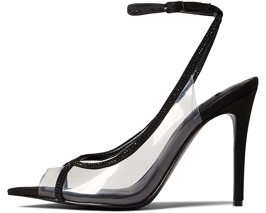 Nine West Parise 3 Black/Clear Buckle Closure Pointed Toe Stiletto Heeled Sandal
