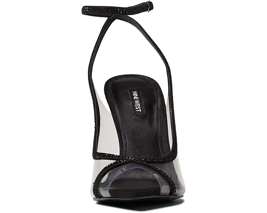 Nine West Parise 3 Black/Clear Buckle Closure Pointed Toe Stiletto Heeled Sandal