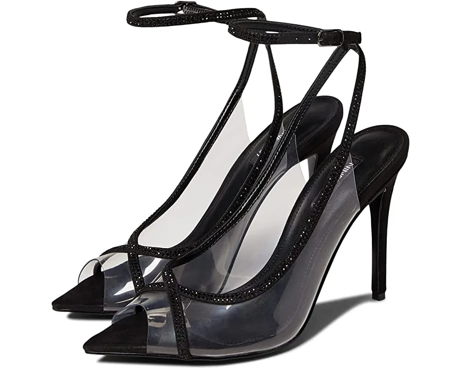 Nine West Parise 3 Black/Clear Buckle Closure Pointed Toe Stiletto Heeled Sandal