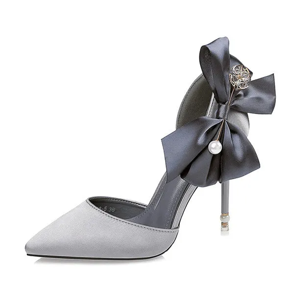Outstanding Closed Toe PU Stiletto Heels Prom Shoes With Bowknot PS016