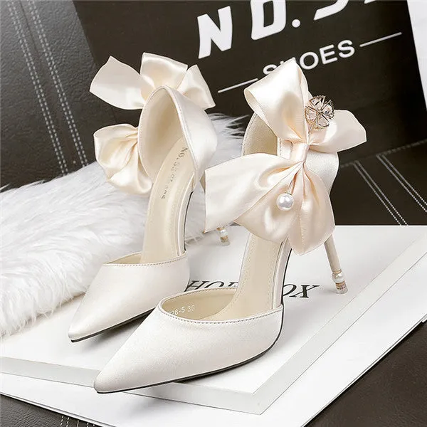 Outstanding Closed Toe PU Stiletto Heels Prom Shoes With Bowknot PS016
