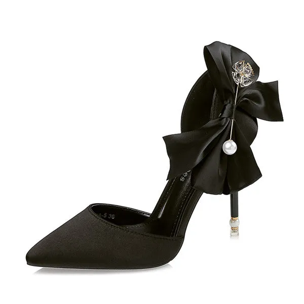 Outstanding Closed Toe PU Stiletto Heels Prom Shoes With Bowknot PS016