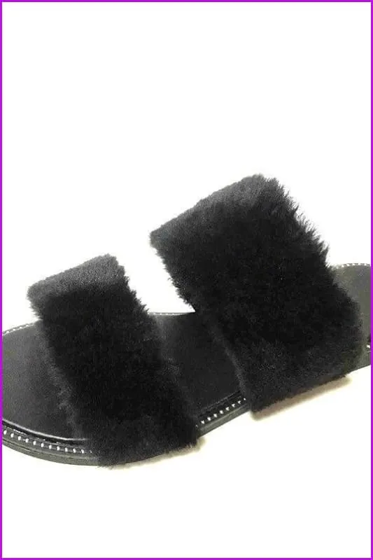 Pink Causal Fluffy Slides F454