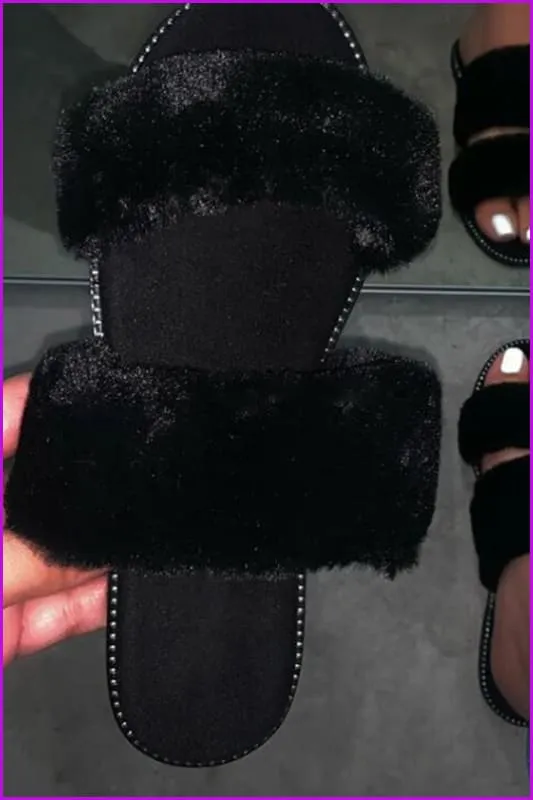 Pink Causal Fluffy Slides F454