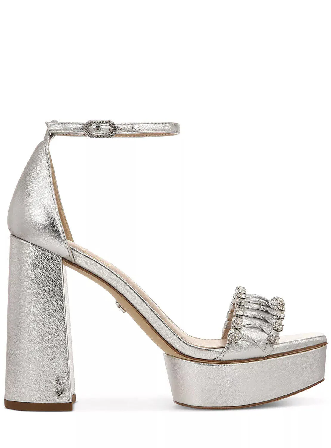 Sam Edelman Ninette Silver Embellished Strap Buckle Ankle Block Heel Sandals