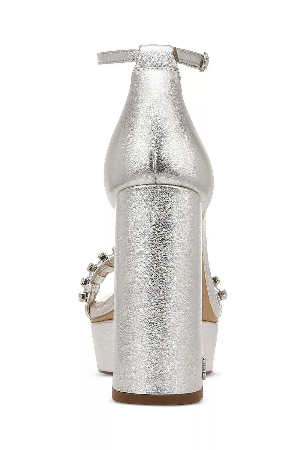 Sam Edelman Ninette Silver Embellished Strap Buckle Ankle Block Heel Sandals