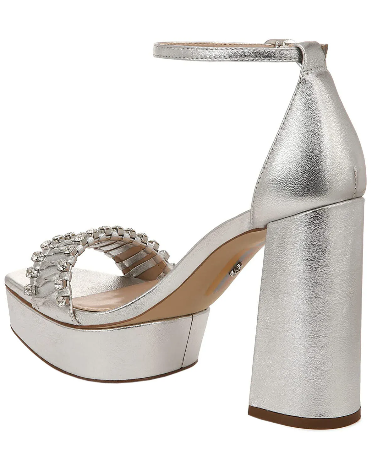 Sam Edelman Ninette Silver Embellished Strap Buckle Ankle Block Heel Sandals