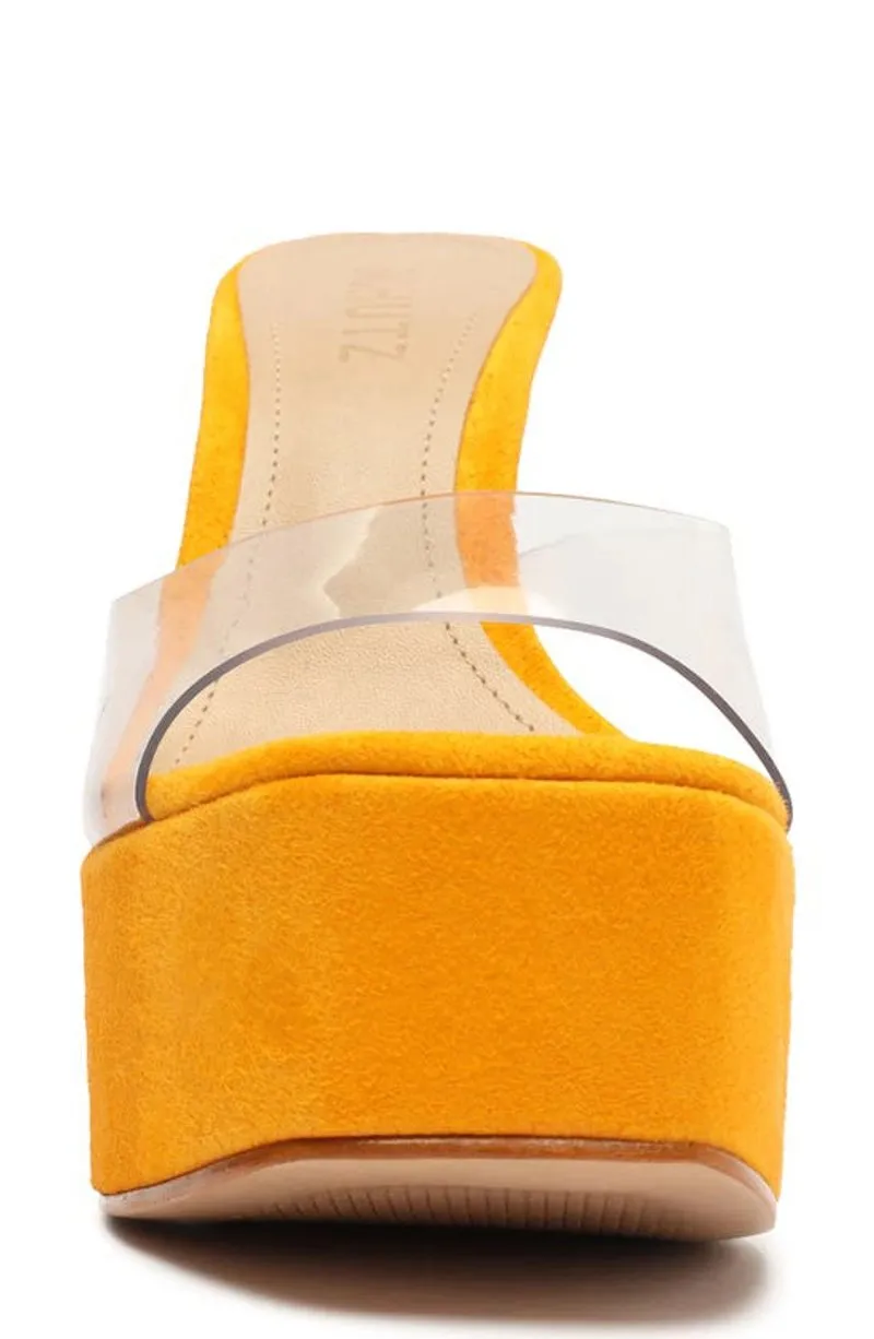 Schutz Haila Bright Sun Slip On Open Toe Block High Heel Platform Sandals