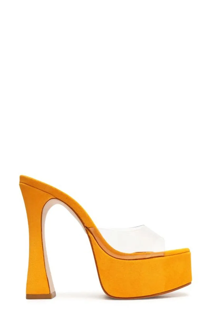 Schutz Haila Bright Sun Slip On Open Toe Block High Heel Platform Sandals