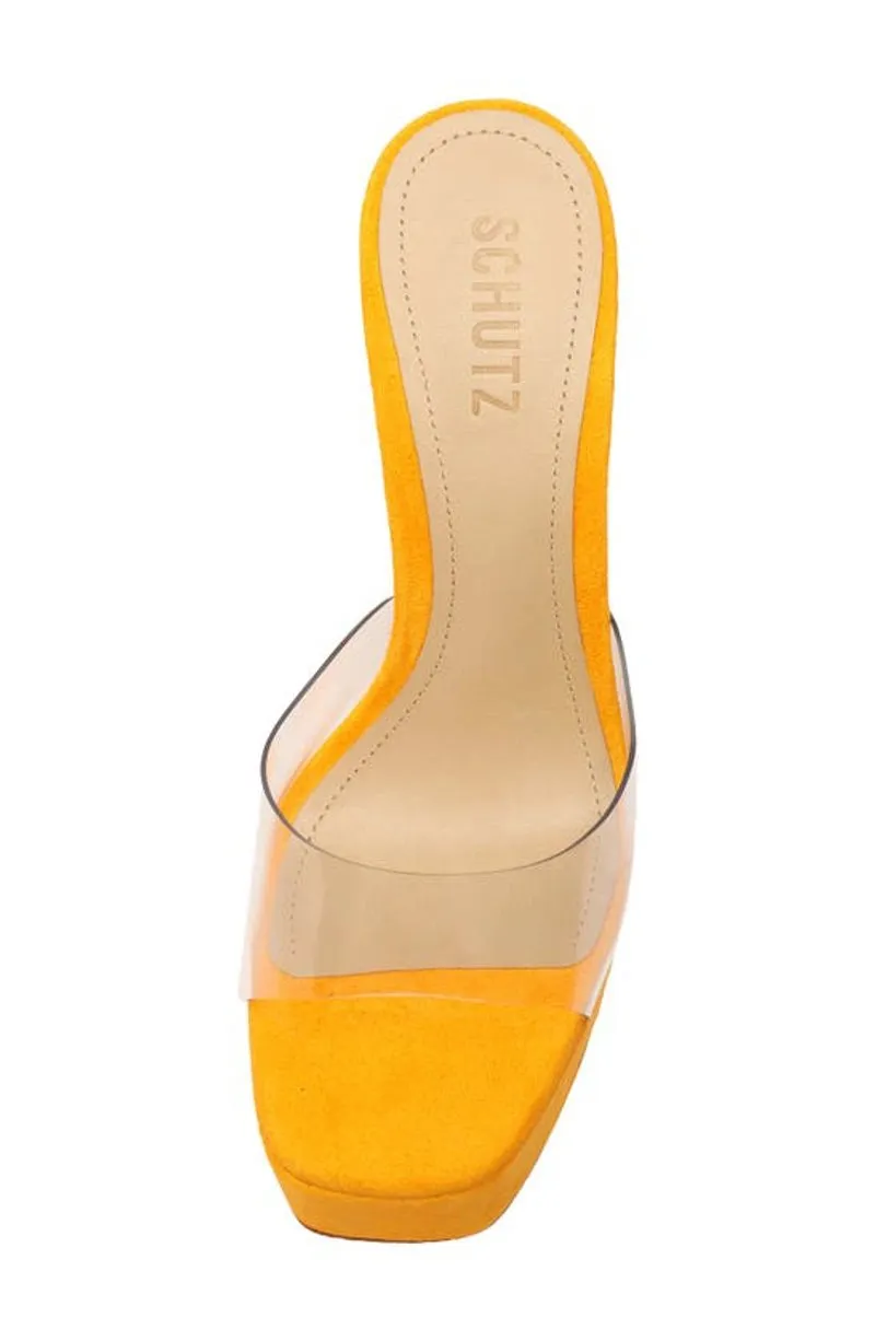 Schutz Haila Bright Sun Slip On Open Toe Block High Heel Platform Sandals