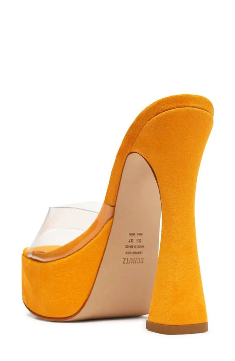 Schutz Haila Bright Sun Slip On Open Toe Block High Heel Platform Sandals