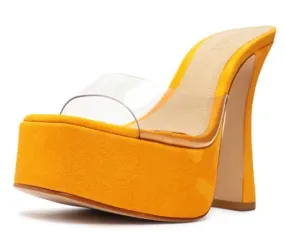 Schutz Haila Bright Sun Slip On Open Toe Block High Heel Platform Sandals