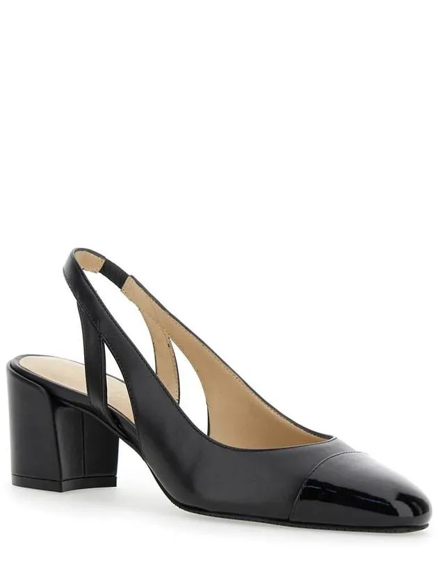 'Sleek' Black Slingback Pumps With Block Heel In Leather Woman
