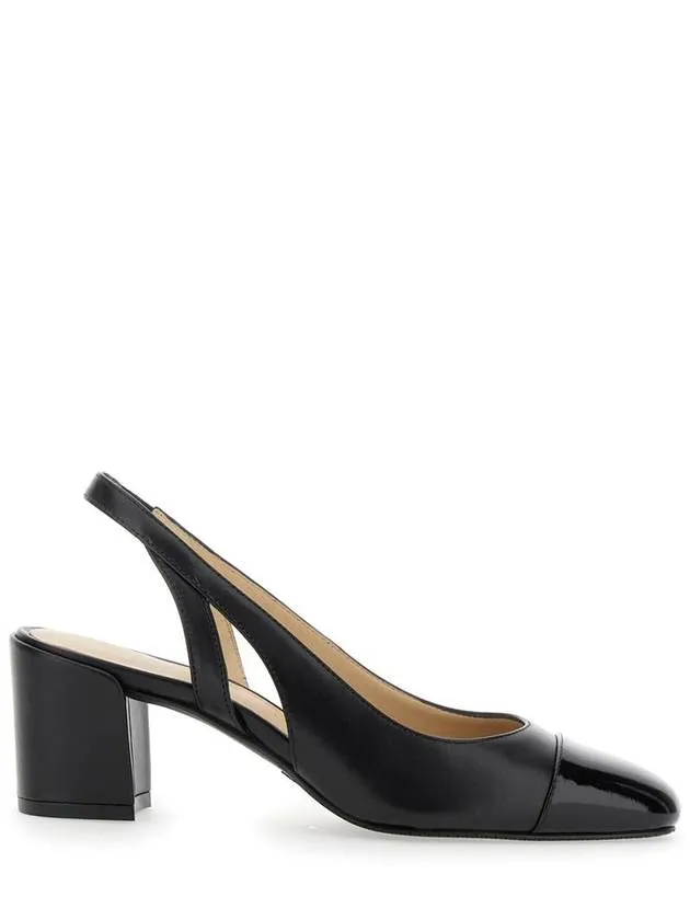 'Sleek' Black Slingback Pumps With Block Heel In Leather Woman