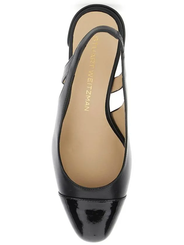 'Sleek' Black Slingback Pumps With Block Heel In Leather Woman