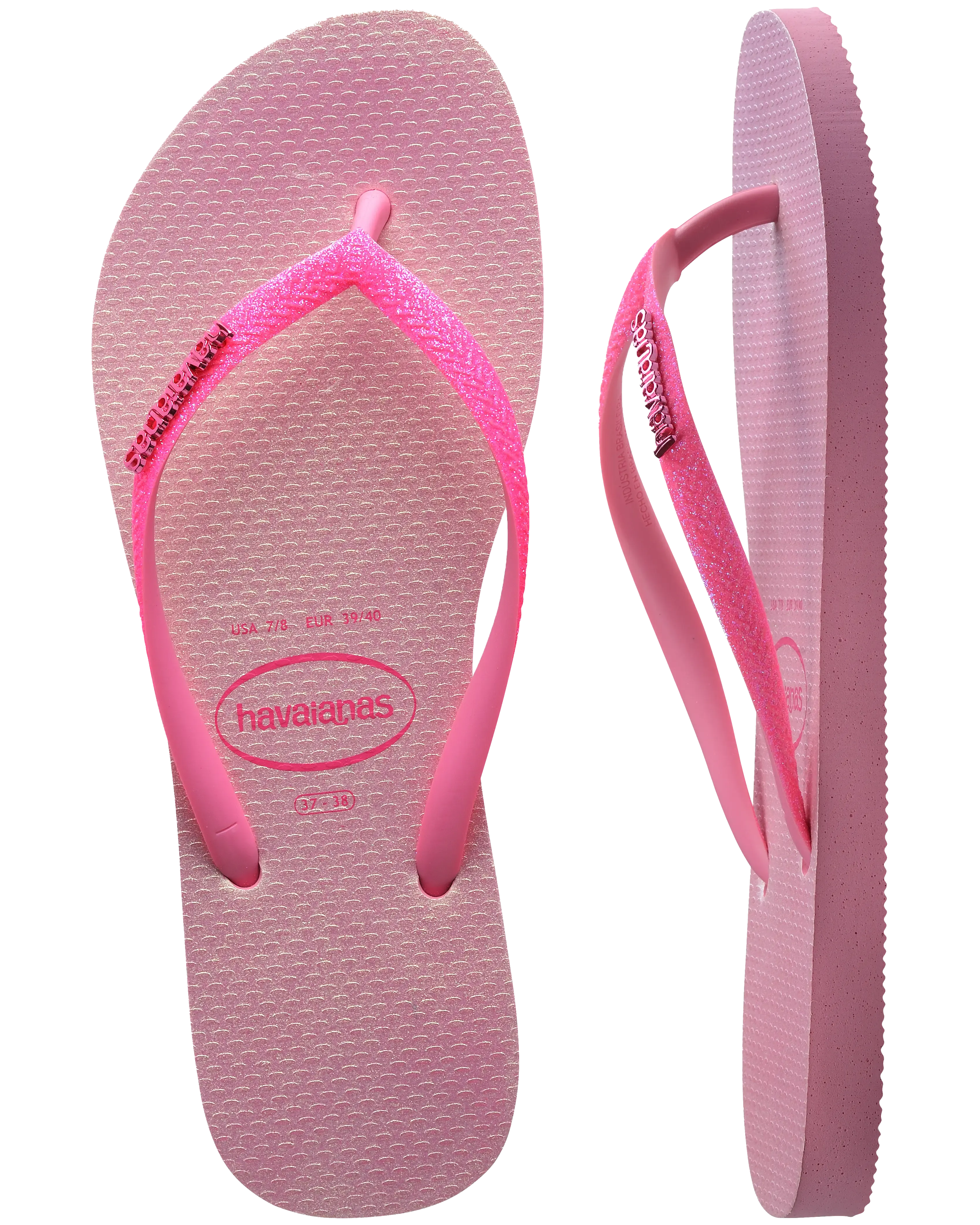 Slim Glitter Iridescent Flip Flops in Pink Lemonade