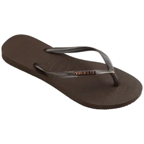Slim Metallic Flip Flops in Dark Brown