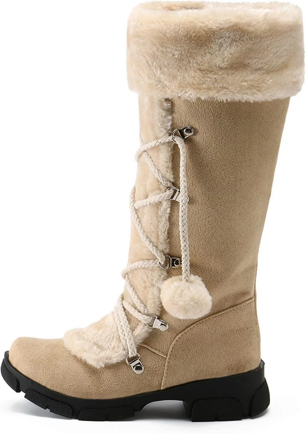 Snow Boots for Women, Mid Calf Warm Insulated Faux Fur Lined Waterproof Lace Up Snow Boots Warm Fur Lined Winter Water-Resistan Ankle Booties Zipper Anti-Slip Boots