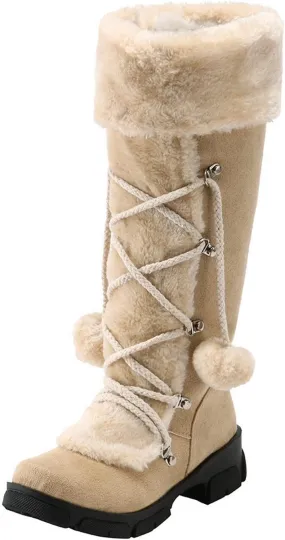 Snow Boots for Women, Mid Calf Warm Insulated Faux Fur Lined Waterproof Lace Up Snow Boots Warm Fur Lined Winter Water-Resistan Ankle Booties Zipper Anti-Slip Boots