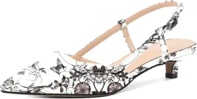 Soireelady Womens Slingback Kitten Heels Low Heel Closed Pointed Toe Pumps with Adjustiable Strap Comfort Dress Shoes 1.5 Inches