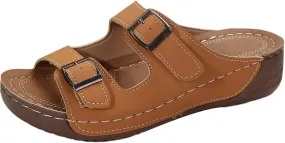 Summer Casual Sandals for Women - Womens Pillow Slippers - Double Buckle Adjustable Slides - EVA Flat Sandals