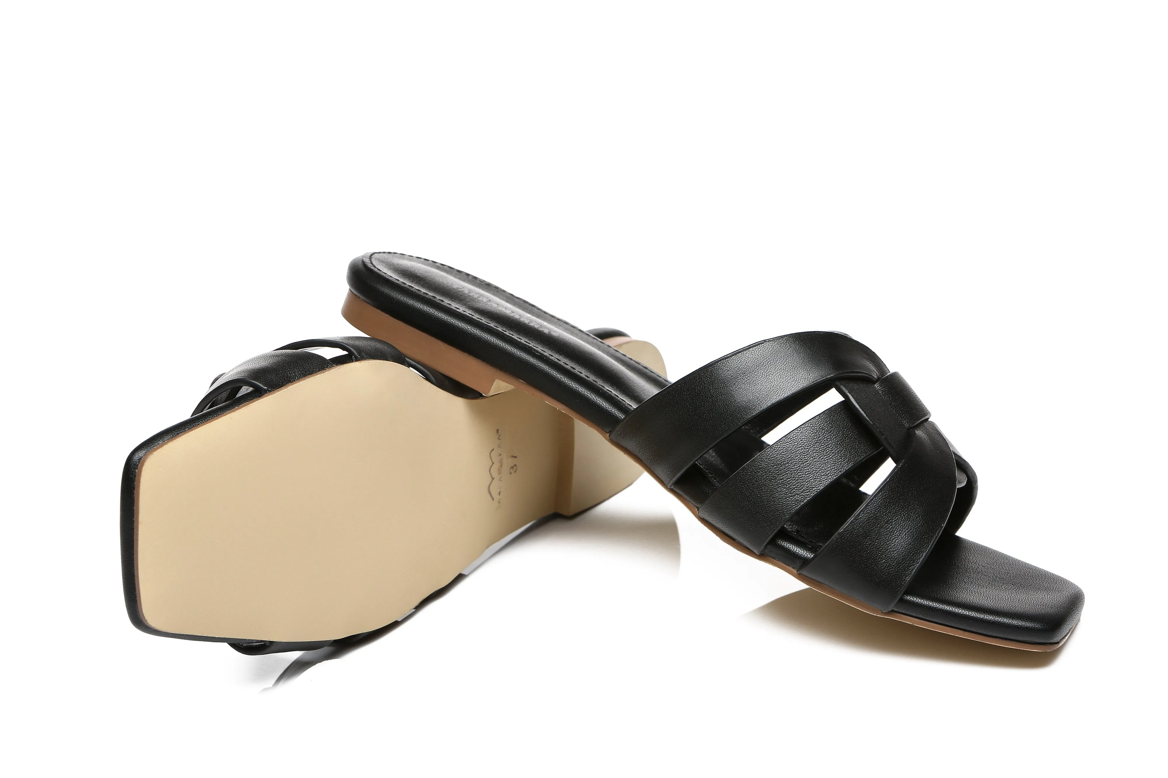 TARRAMARRA® Womens Jennifer Leather Woven Flats Slides
