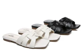 TARRAMARRA® Womens Jennifer Leather Woven Flats Slides