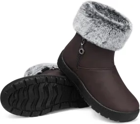 TEMOFON Women Winter Boots Waterproof: Fur Lined Ankle Booties, Wide Width Snow Boots, Warm Comfy, Walking Soft Winter Shoes Size 5-11