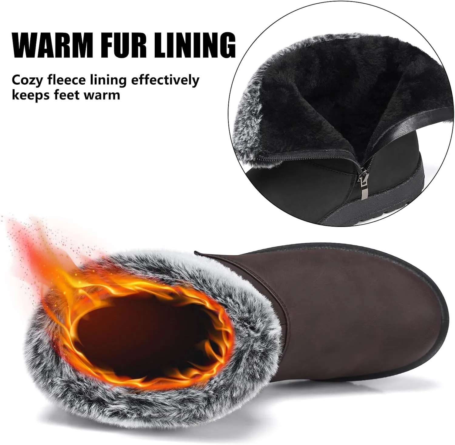 TEMOFON Women Winter Boots Waterproof: Fur Lined Ankle Booties, Wide Width Snow Boots, Warm Comfy, Walking Soft Winter Shoes Size 5-11