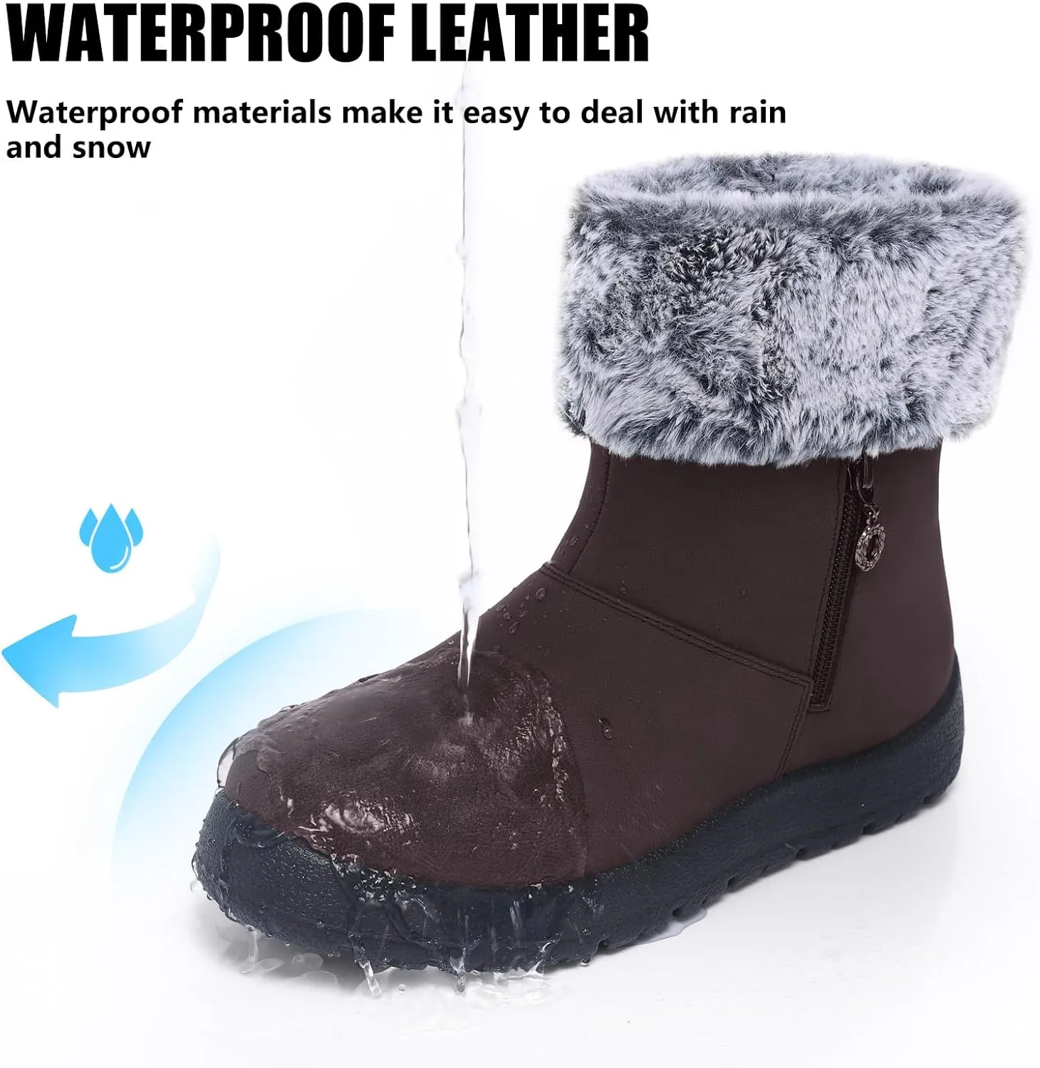 TEMOFON Women Winter Boots Waterproof: Fur Lined Ankle Booties, Wide Width Snow Boots, Warm Comfy, Walking Soft Winter Shoes Size 5-11