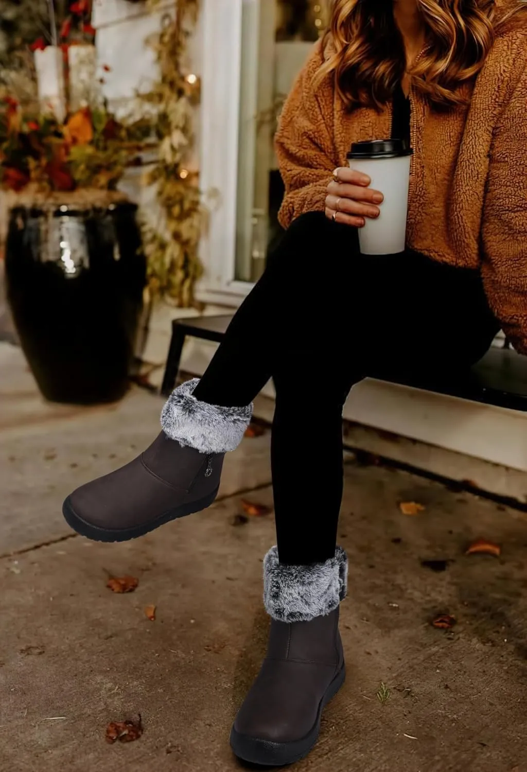 TEMOFON Women Winter Boots Waterproof: Fur Lined Ankle Booties, Wide Width Snow Boots, Warm Comfy, Walking Soft Winter Shoes Size 5-11