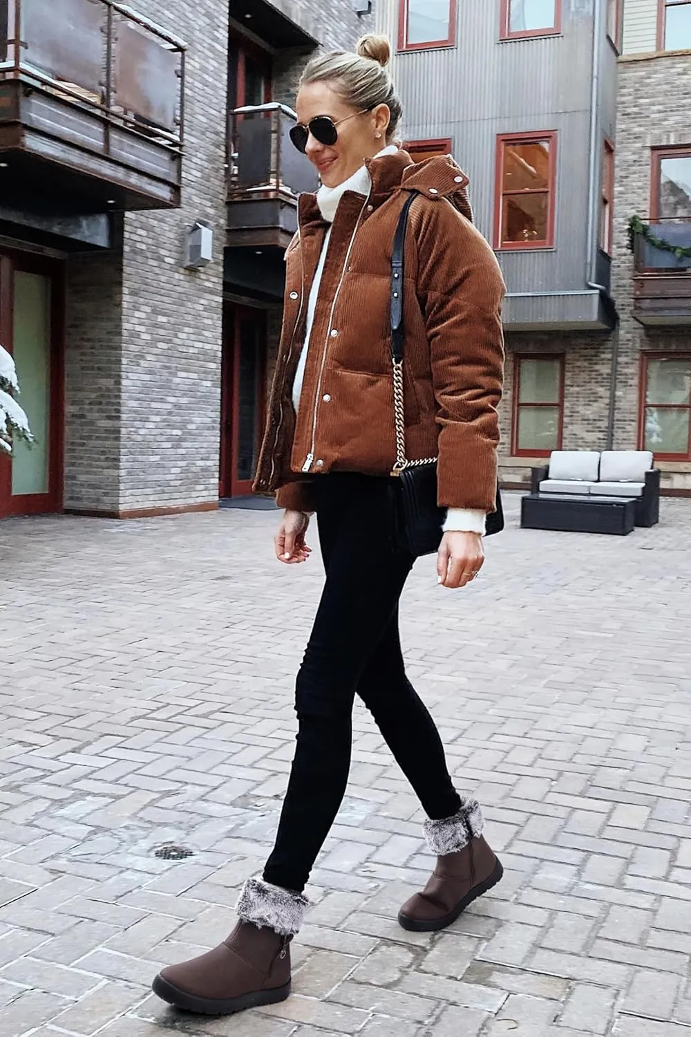TEMOFON Women Winter Boots Waterproof: Fur Lined Ankle Booties, Wide Width Snow Boots, Warm Comfy, Walking Soft Winter Shoes Size 5-11