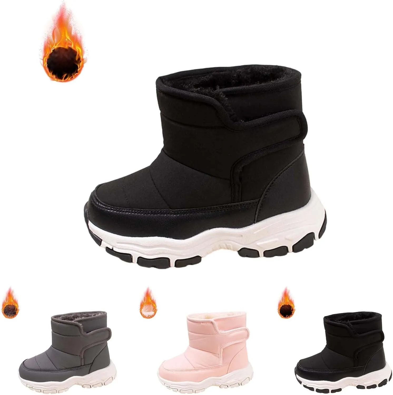 Toddler Fuzzy Snow Booties Open Toe Cotton Chunky Sole Shoes Outdoor Ski Boys Girls Kids Warm Comfy Sport Shoes