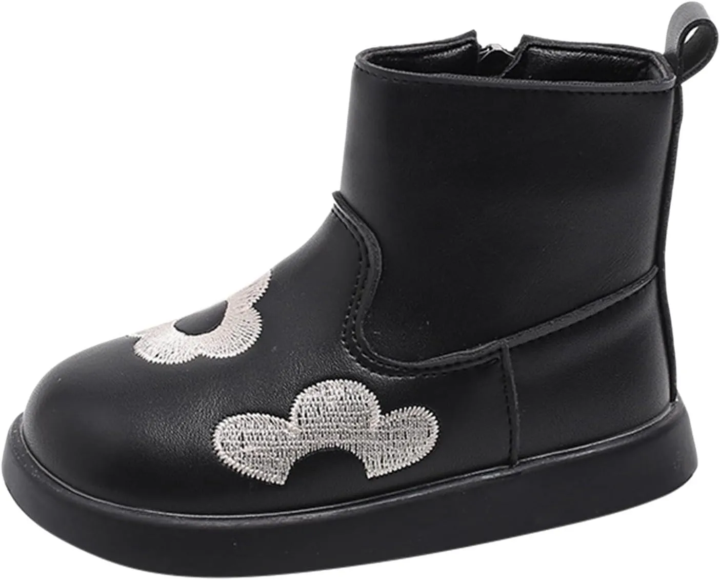 Toddler/Little Kid Girls Short Ankle Boots Flower Embroidery Side Zipper Dress Booties Casual Work Boots for Teen Girls