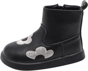 Toddler/Little Kid Girls Short Ankle Boots Flower Embroidery Side Zipper Dress Booties Casual Work Boots for Teen Girls