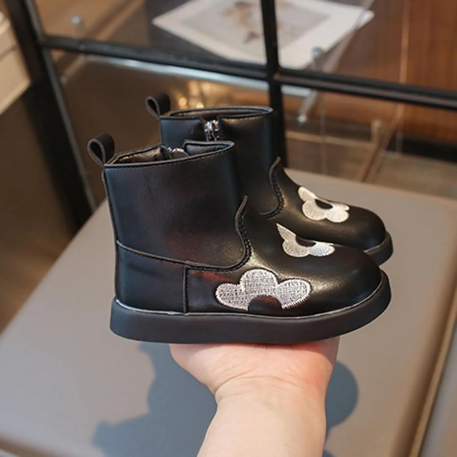 Toddler/Little Kid Girls Short Ankle Boots Flower Embroidery Side Zipper Dress Booties Casual Work Boots for Teen Girls