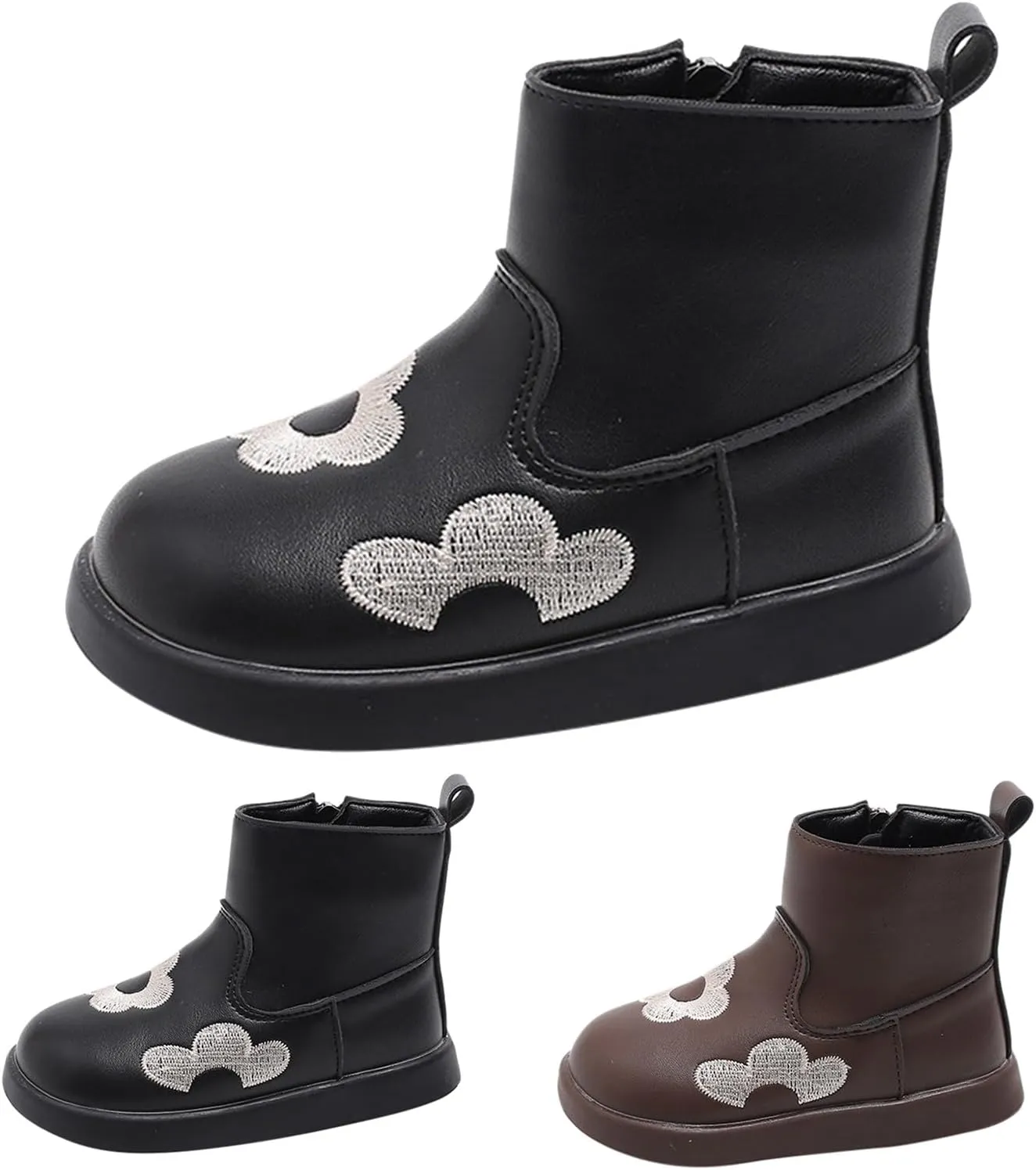 Toddler/Little Kid Girls Short Ankle Boots Flower Embroidery Side Zipper Dress Booties Casual Work Boots for Teen Girls