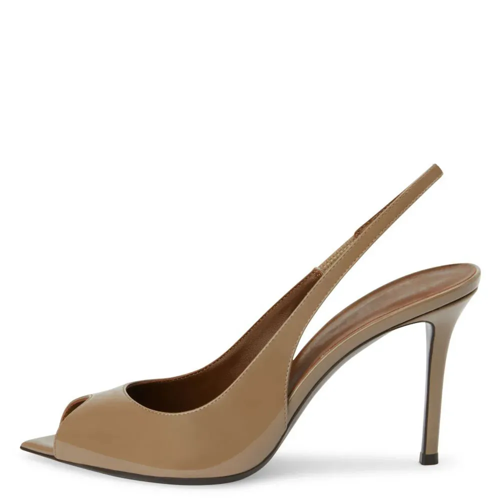 Trend4us Glossy Patent Leather Slingback Heels