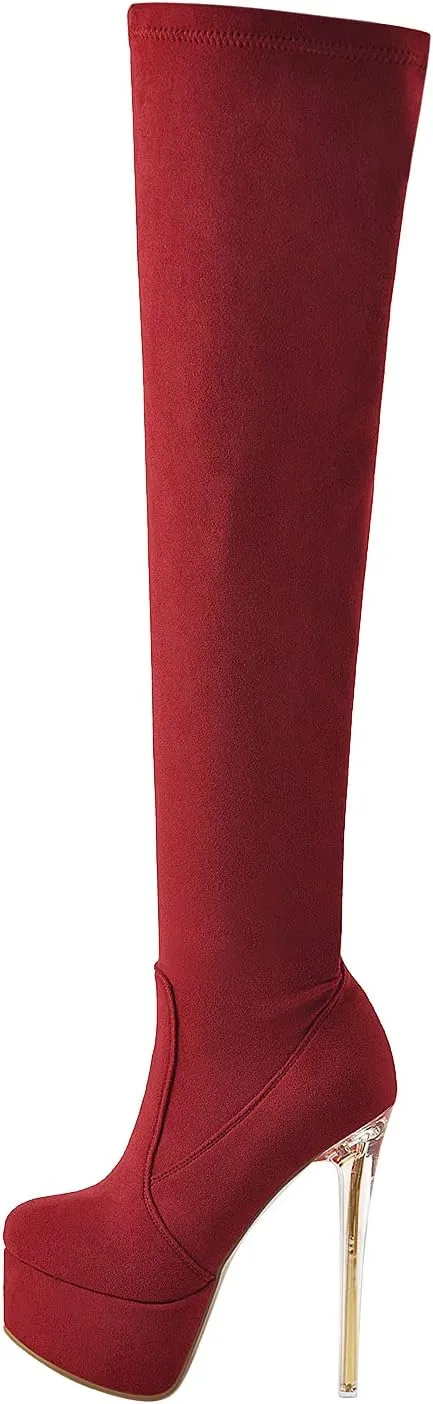VERISSON Women's Stiletto High Heels Platform Thigh High Booties