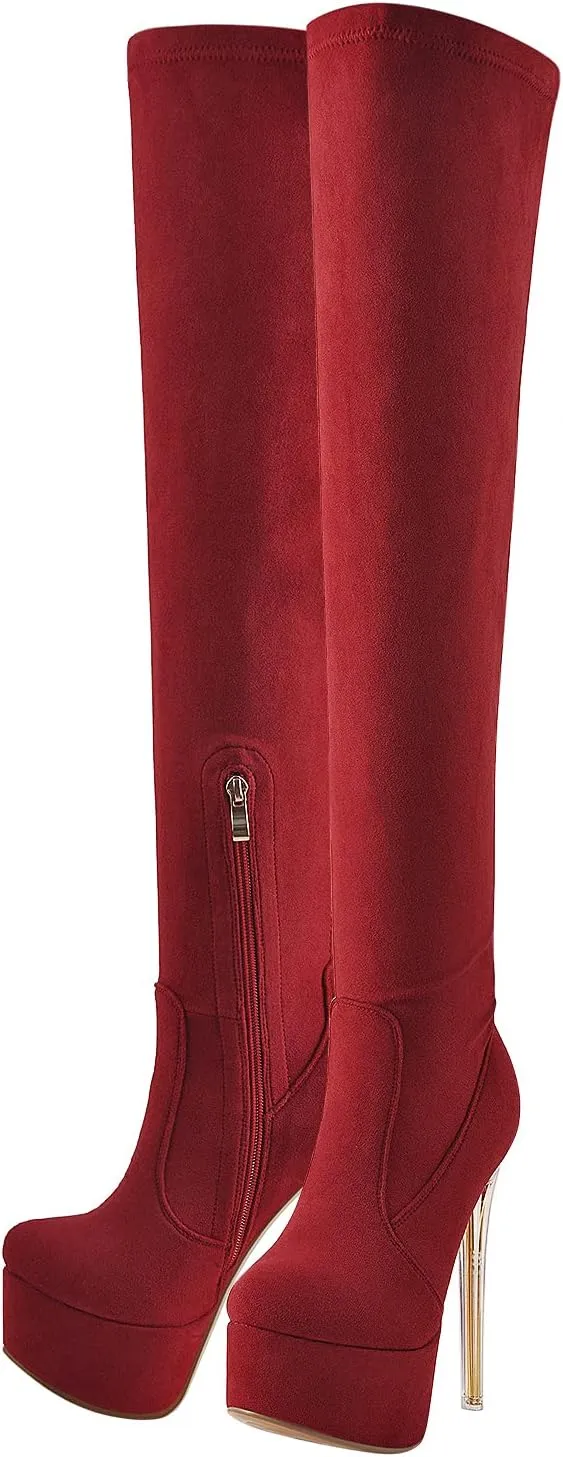 VERISSON Women's Stiletto High Heels Platform Thigh High Booties