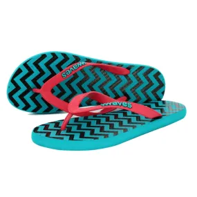 WAVES Women's Printed Flip Flops 4 UK - Turquoise