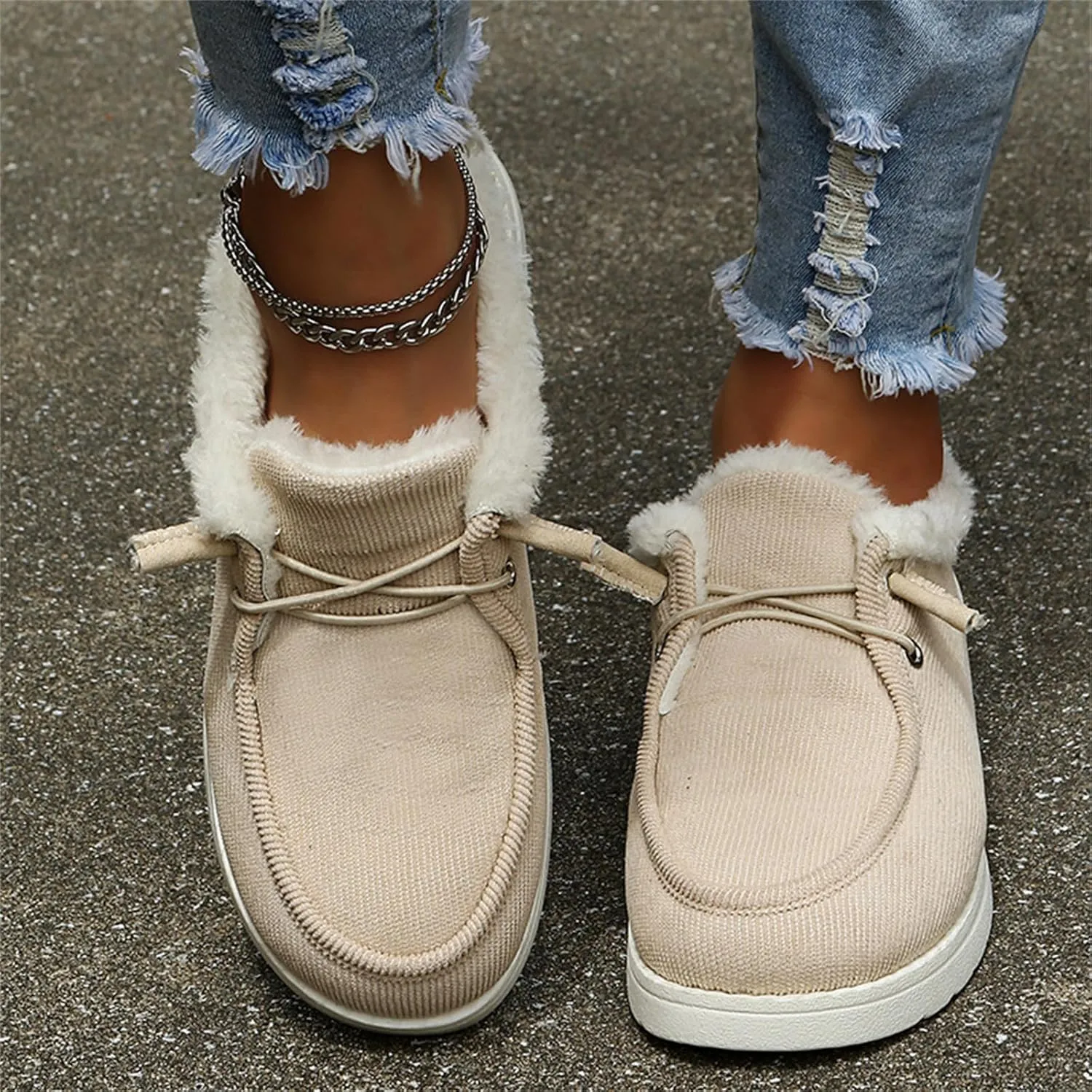 Winter Dress Boots For Women 2024 Ankle Booties Slip On Comfortable Snow Fuzzy Boots Casual Fur Lined Loafers Shoes