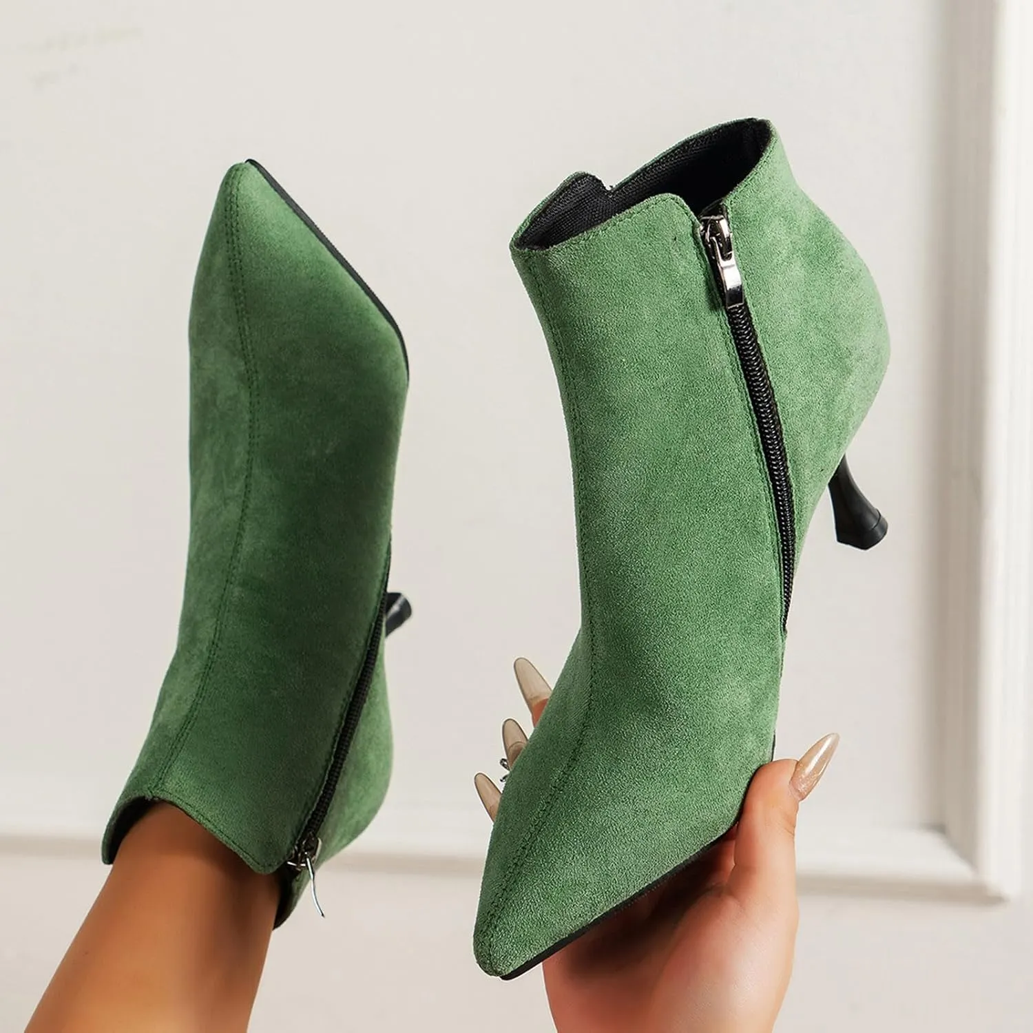 Womens Ankle Boots Womens Fall Boots Ladies Fashion Retro Suede Pointed Toe Side Zipper Slim Stiletto Heel Ankle Boot