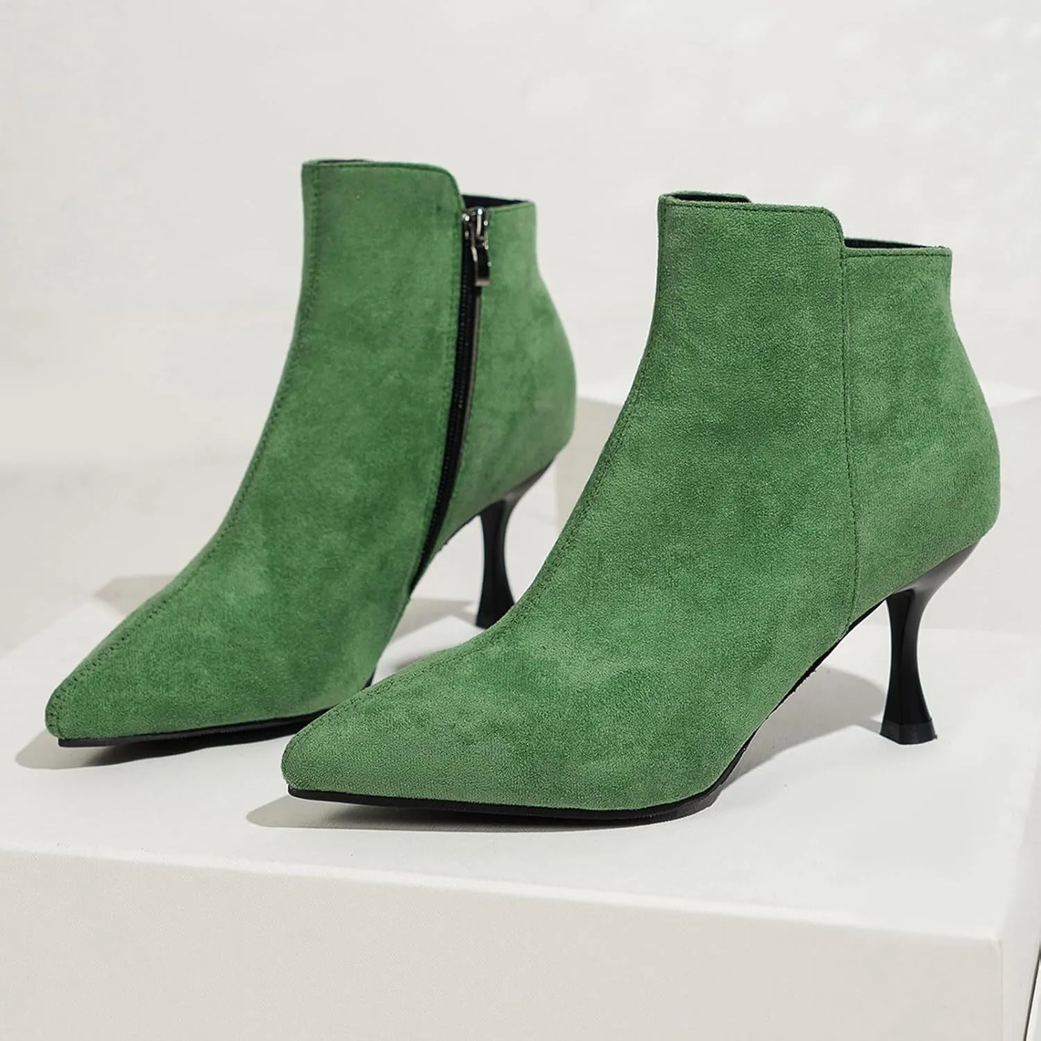 Womens Ankle Boots Womens Fall Boots Ladies Fashion Retro Suede Pointed Toe Side Zipper Slim Stiletto Heel Ankle Boot