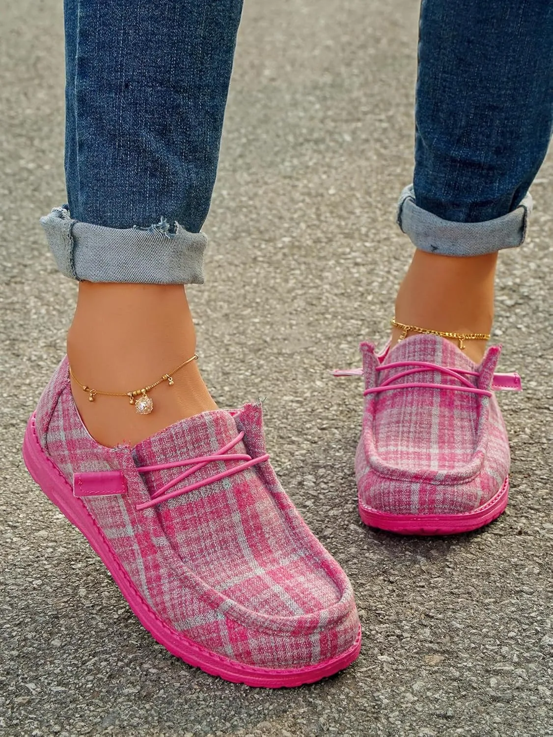 Women's Comfort Slip-On Canvas Loafers Low Top Sneakers Boat Shoes Lace-Up Deck Shoes Elastic Non-Slip Flat Drving Shoes Tennis Walking Shoes