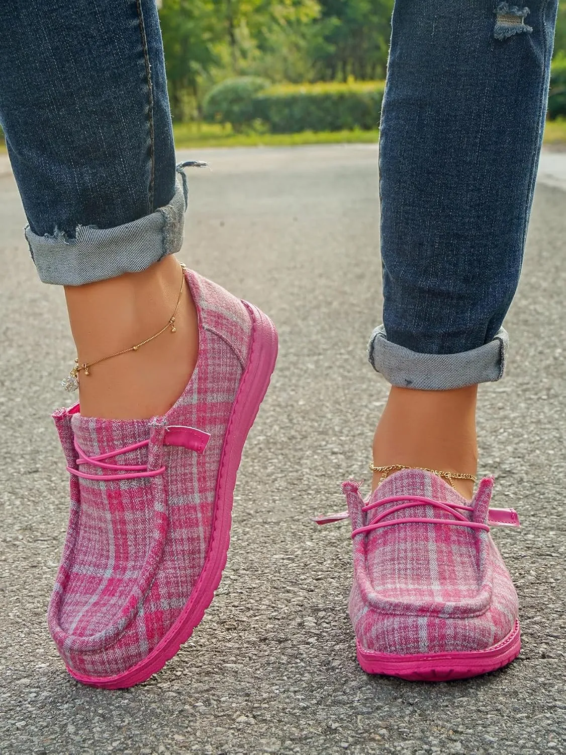 Women's Comfort Slip-On Canvas Loafers Low Top Sneakers Boat Shoes Lace-Up Deck Shoes Elastic Non-Slip Flat Drving Shoes Tennis Walking Shoes