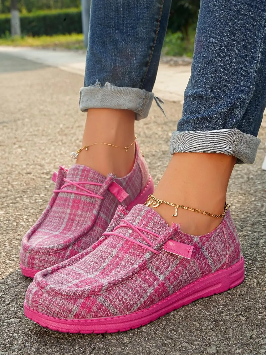 Women's Comfort Slip-On Canvas Loafers Low Top Sneakers Boat Shoes Lace-Up Deck Shoes Elastic Non-Slip Flat Drving Shoes Tennis Walking Shoes