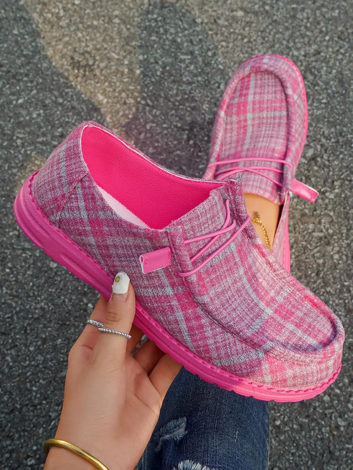Women's Comfort Slip-On Canvas Loafers Low Top Sneakers Boat Shoes Lace-Up Deck Shoes Elastic Non-Slip Flat Drving Shoes Tennis Walking Shoes